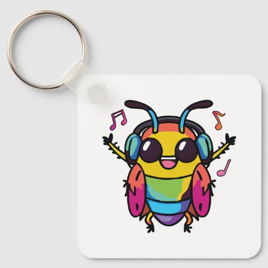 ヘッドフォンで音楽に聞合うハッピーゴキブリ キーホルダー (正面)