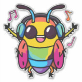ヘッドフォンで音楽に聞合うハッピーゴキブリ シール (正面)