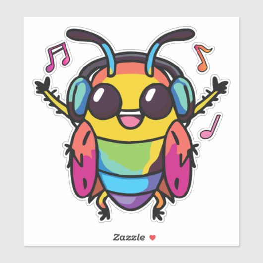 ヘッドフォンで音楽に聞合うハッピーゴキブリ シール (シート)