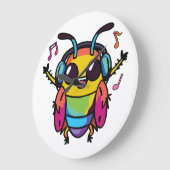 ヘッドフォンで音楽に聞合うハッピーゴキブリ ラージ壁時計 (傾斜)
