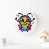 ヘッドフォンで音楽に聞合うハッピーゴキブリ ラージ壁時計 (ホーム)