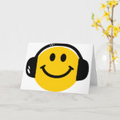 ヘッドフォンで音楽を愛する顔を楽しむ カード (黄色い花)