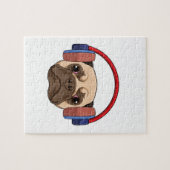 ヘッドフォンで音楽を楽しむ犬 ジグソーパズル (横)