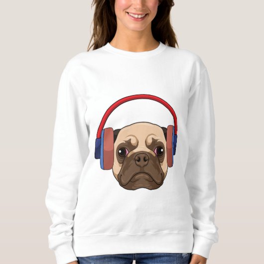 ヘッドフォンで音楽を楽しむ犬 スウェットシャツ (正面)