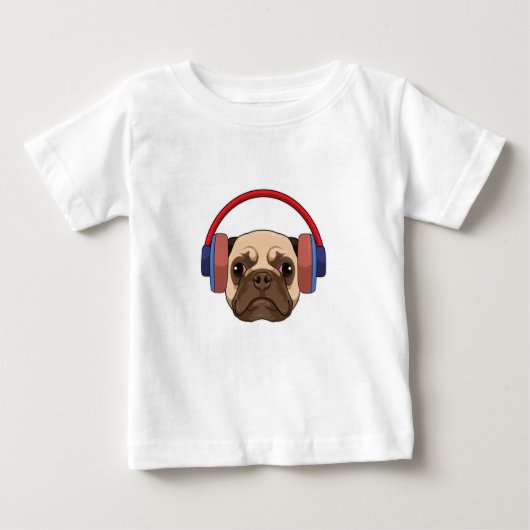ヘッドフォンで音楽を楽しむ犬 ベビーTシャツ (正面)