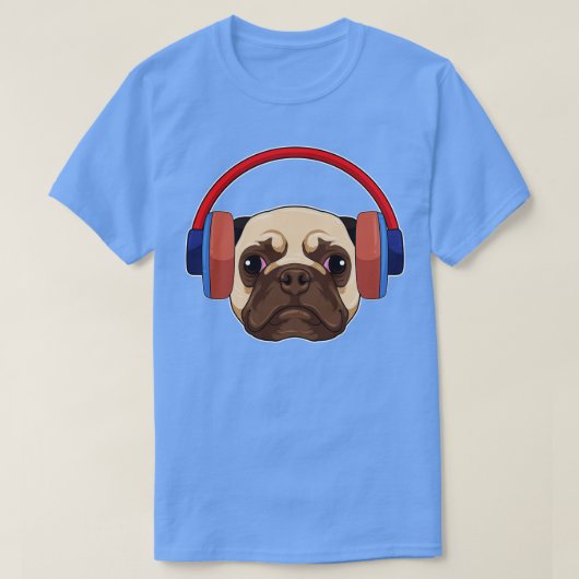 ヘッドフォンで音楽を楽しむ犬 Tシャツ (デザイン正面)