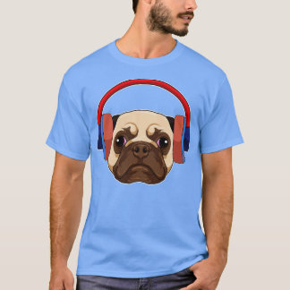 ヘッドフォンで音楽を楽しむ犬 Tシャツ