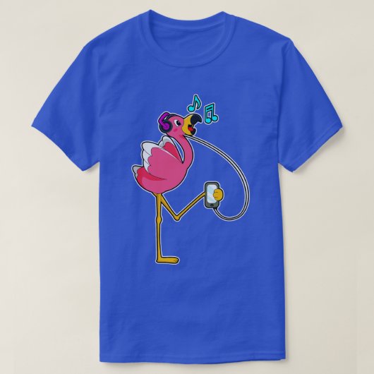 ヘッドフォンで音楽を聴くフラインゴ Tシャツ (デザイン正面)