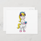 ヘッドフォンで音楽を聴くユニコーン ポストカード (正面/裏面)