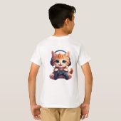ヘッドフォンとコントローラーを持った猫 Tシャツ (裏面フル)