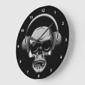 ヘッドフォンとサングラスクロック付きスカル ラージ壁時計 (傾斜)