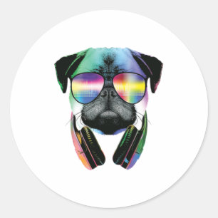 ヘッドフォンとサングラス付きDj Pug ラウンドシール