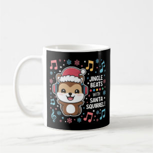 ヘッドフォンとサンタハットのリス – Jingleビート コーヒーマグカップ