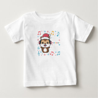 ヘッドフォンとサンタハットのリス – Jingleビート ベビーTシャツ