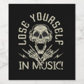 ヘッドフォンとスケルトンハンドを持つスカル ワインラベル (シングルラベル)