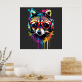 ヘッドフォンとメガネのアライグマ ポスター (キッチン)