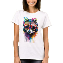 ヘッドフォンとメガネのアライグマ