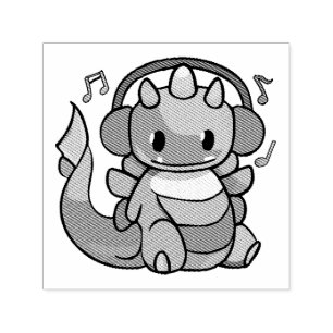 ヘッドフォンと幸せ聞なドラゴンが音楽に。 セルフインキングスタンプ