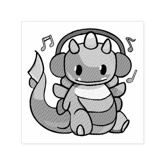 ヘッドフォンと幸せ聞なドラゴンが音楽に。 セルフインキングスタンプ (デザイン)