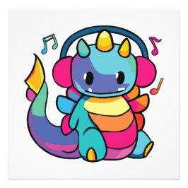 ヘッドフォンと幸せ聞なドラゴンが音楽に。 フォトプリント           