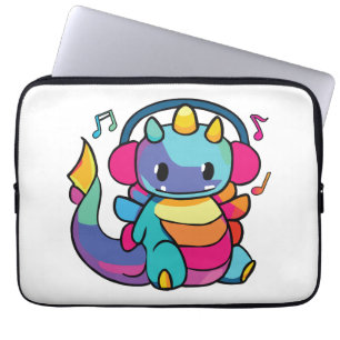 ヘッドフォンと幸せ聞なドラゴンが音楽に。 ラップトップスリーブ