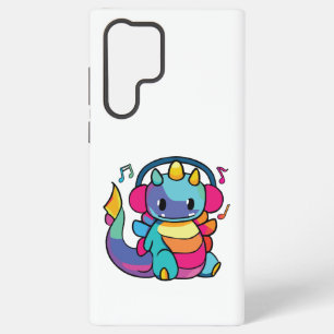 ヘッドフォンと幸せ聞なドラゴンが音楽に。 SAMSUNG GALAXY S22 ULTRAケース