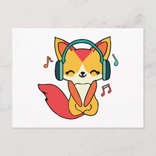 ヘッドフォンと幸せ聞なフォックス音楽。 シーズンポストカード (正面)