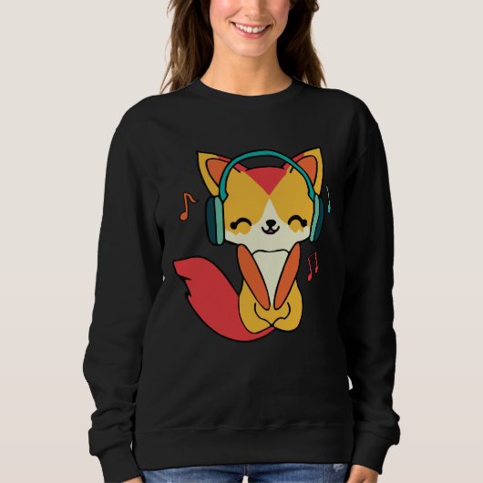 ヘッドフォンと幸せ聞なフォックス音楽。 スウェットシャツ (正面)