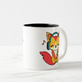 ヘッドフォンと幸せ聞なフォックス音楽。 ツートーンマグカップ (正面右)