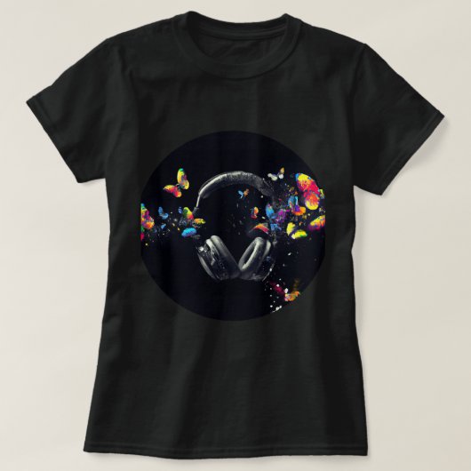 ヘッドフォンと蝶 Tシャツ (デザイン正面)