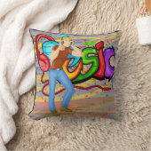 ヘッドフォンと音楽グラフィティウォールを持つ男 クッション (ブランケット)