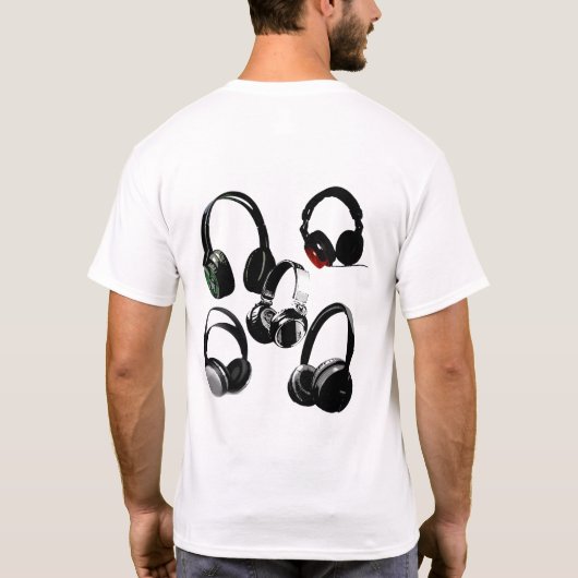ヘッドフォンのシルエットポップ・アートのアート Tシャツ (裏面)
