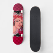 ヘッドフォンのスケートボー市松模様にドに赤髪 スケートボード (正面)