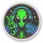 ヘッドフォンの与えエイリアン和平サイン シール (正面)