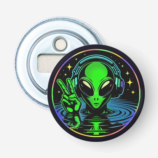 ヘッドフォンの与えエイリアン和平サイン 栓抜き (正面)