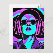 ヘッドフォンの女性AIアート ポストカード (正面/裏面)
