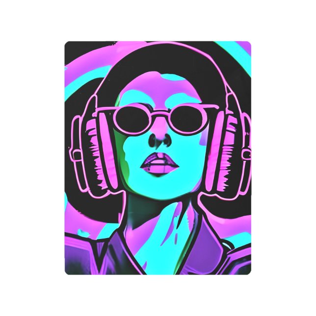 ヘッドフォンの女性AIアート メタルプリント (正面)