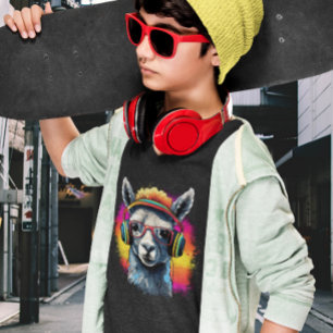 ヘッドフォンをつけたクールなラマDJ Tシャツ