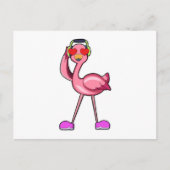 ヘッドフォンをつけたフラインゴとハート ポストカード (正面)