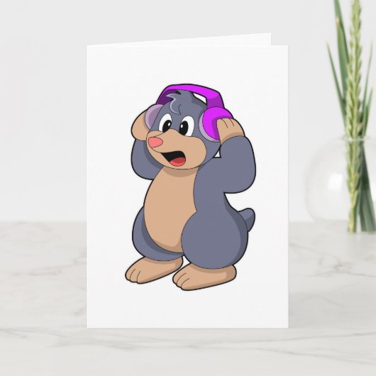 ヘッドフォンをつけた音楽のモグラ カード (正面)