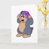 ヘッドフォンをつけた音楽のモグラ カード (黄色い花)