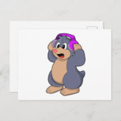 ヘッドフォンをつけた音楽のモグラ ポストカード (正面/裏面)