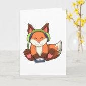 ヘッドフォンをつけた音楽の狐 カード (黄色い花)