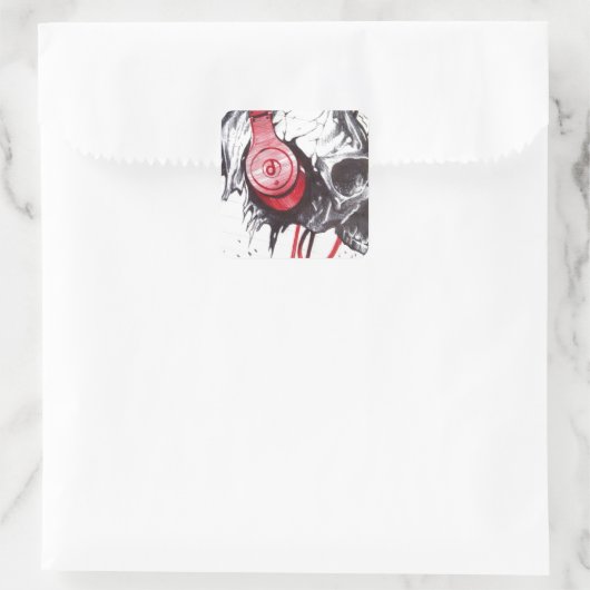 ヘッドフォンを付けたドクロのデザイン スクエアシール (バッグ)