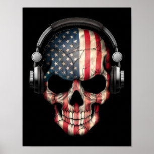 ヘッドフォンを使用したカスタマイズ可能なAmerican Djスカル ポスター
