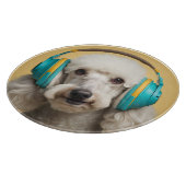 ヘッドフォンを着たプードル カッティングボード (角)