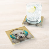 ヘッドフォンを着たプードル ガラスコースター (アングル)