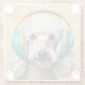 ヘッドフォンを着たプードル ガラスコースター (裏面)