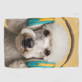 ヘッドフォンを着たプードル ゴルフタオル (横)