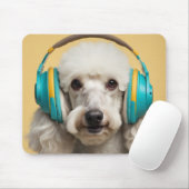 ヘッドフォンを着たプードル マウスパッド (マウス)